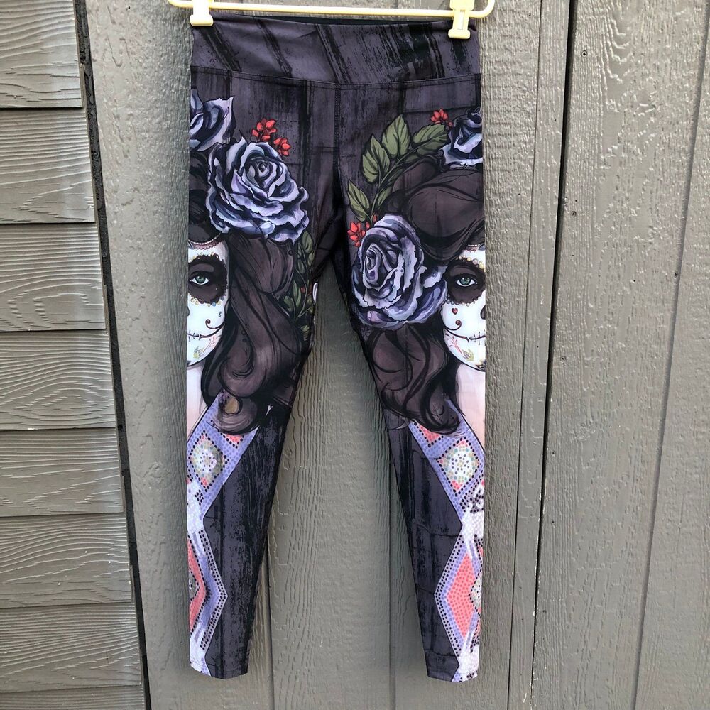 Eagle Rock Werkshop Leggings Dark Sugar Skull Women's Large catrina black roses